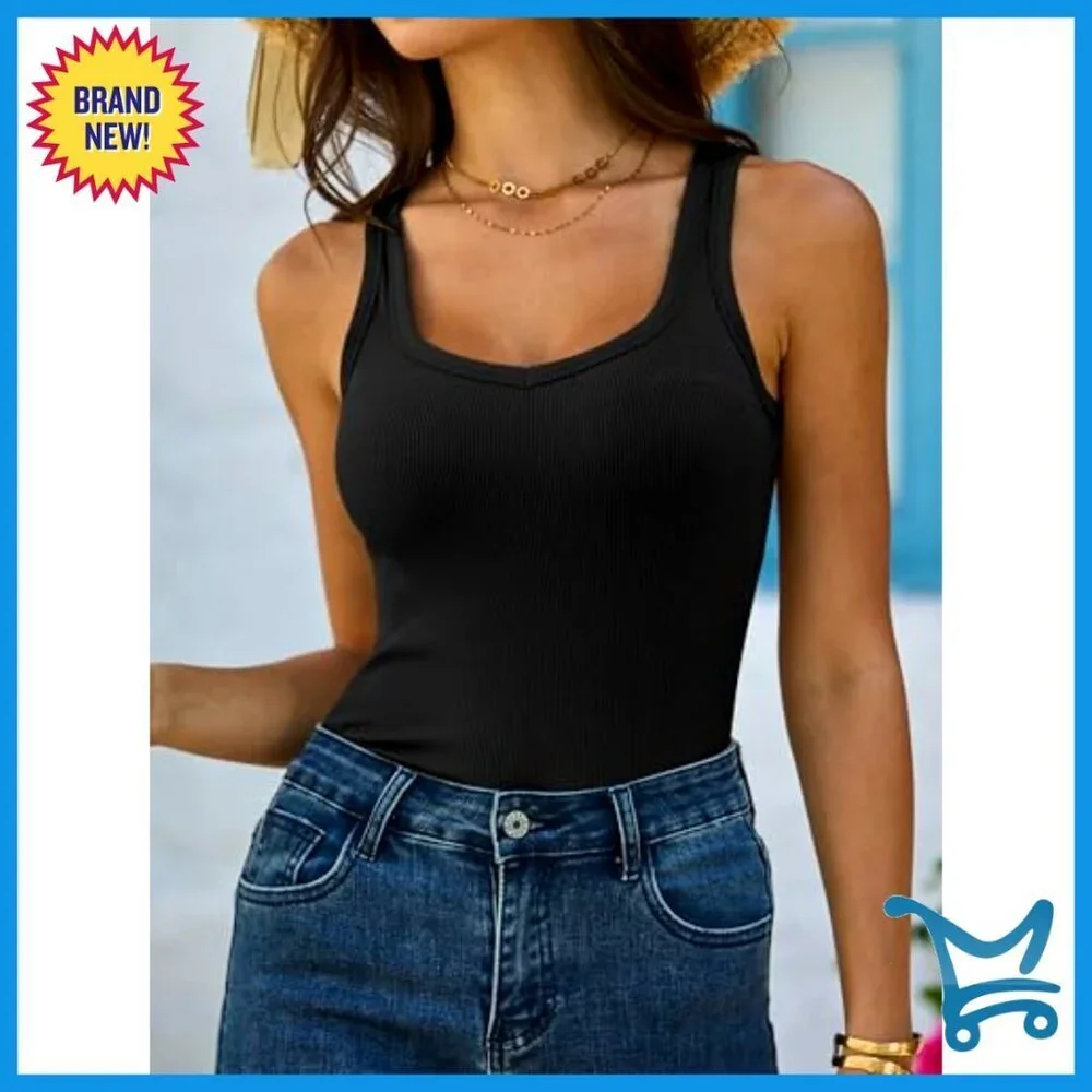 Ribbed Tank Top Scoop Neck Y2K Workout Tee Sleeveless Casual Vacation Wear